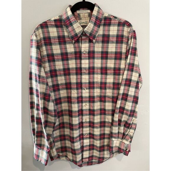 Retro Plaid Button Down Shirt-Tan/Red L/S EUC ARNIE Medium ‘Single Needle’ - Picture 1 of 5
